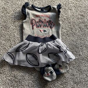 NFL Patriots Baby Girl Onsie, Skirt, and Booties Set